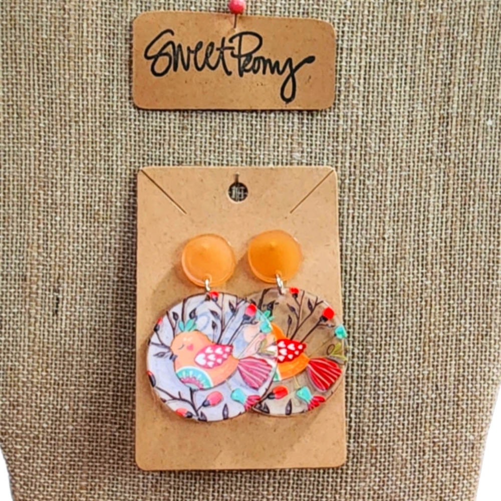 Funky, Bright, Sweet, Bird Dangle Earrings